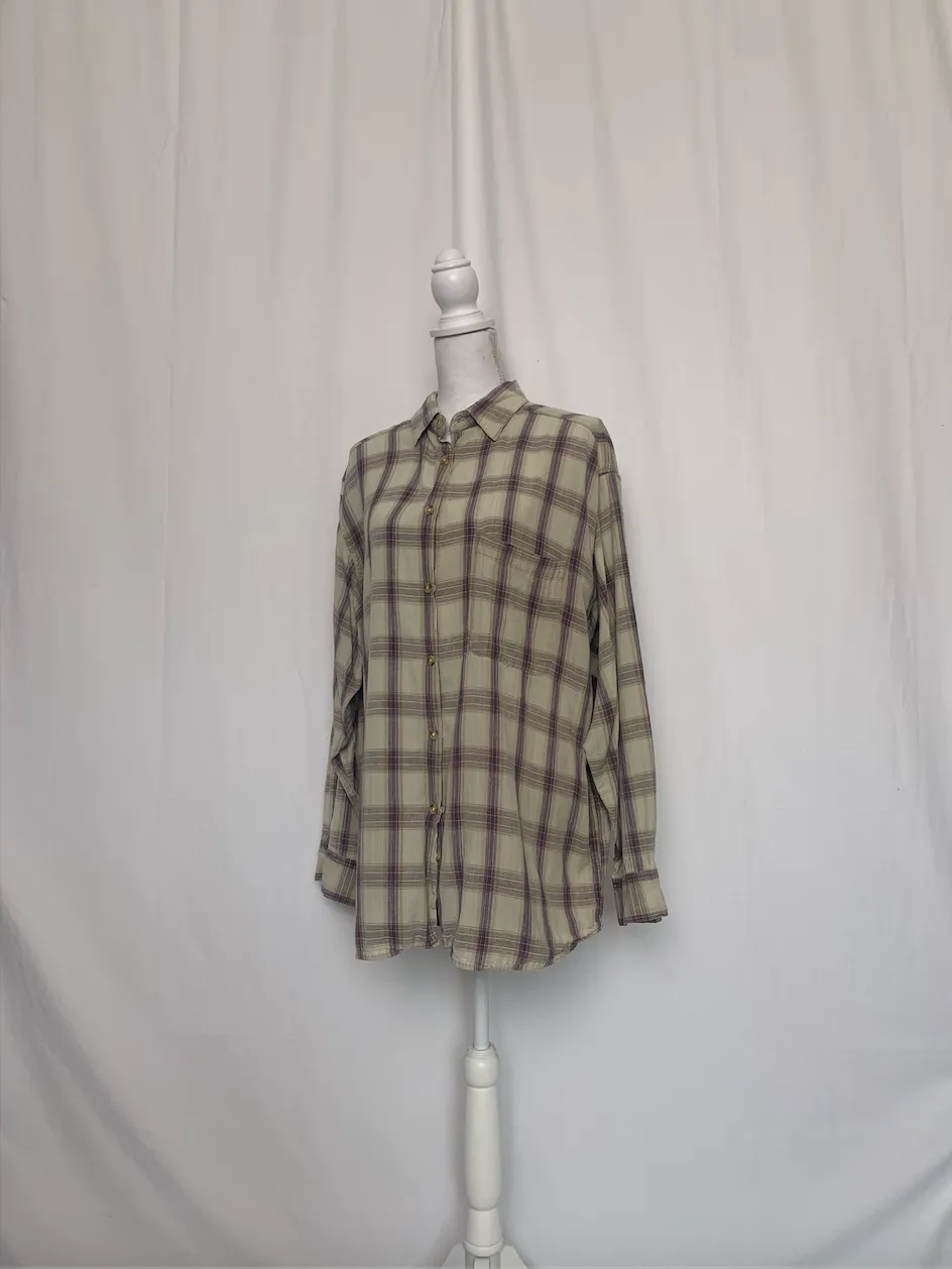 Cream and Purple Plaid Shirt - Boston Traders (Large)
