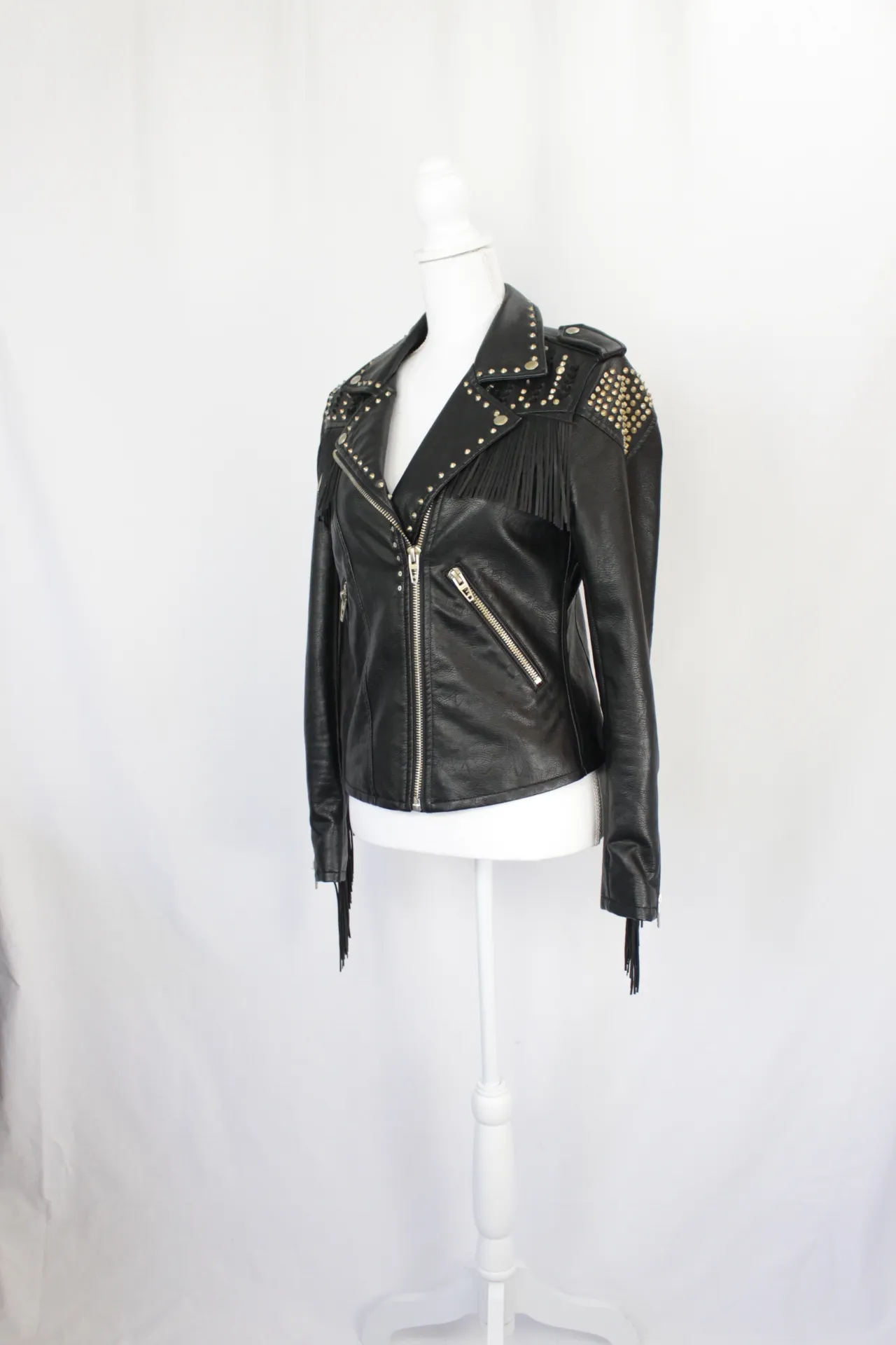 Black Jacket - Faux Leather, Fringed (small)