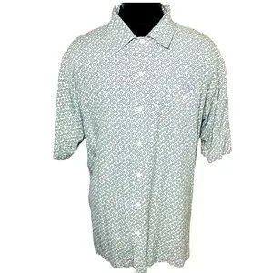Toscano Black, White, Tan Geometric Print Short Sleeve Button Down