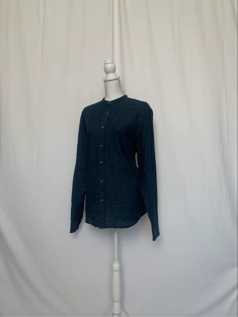 Gray Blue Band Collar Shirt - Old Navy (Medium)