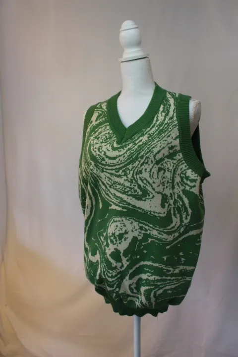 Green and Off-White Sweater Vest - Patterned, Knit ()
