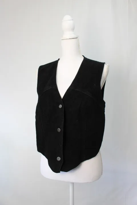 Black Vest - Leather with Silver Buttons ()