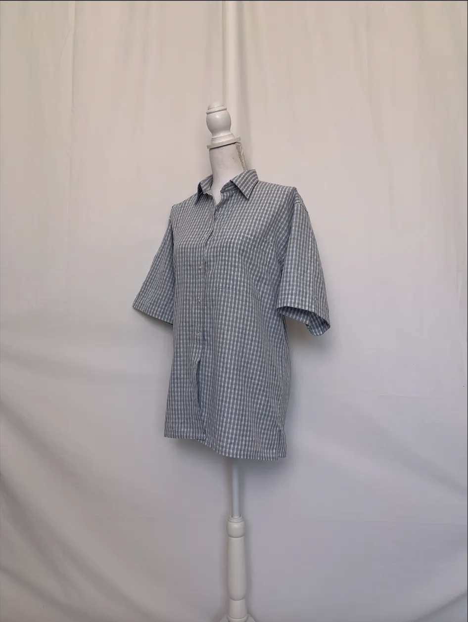 Blue and White Checkered Short Sleeve Shirt - Great Northwest (Medium)