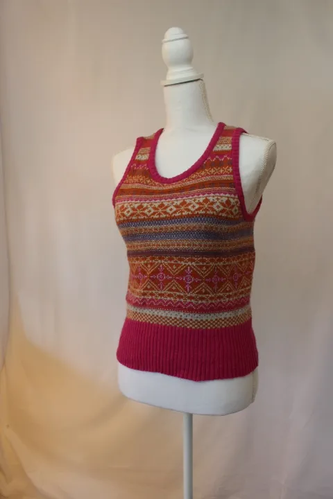 Pink Multicolored Sweater Vest - Patterned ()