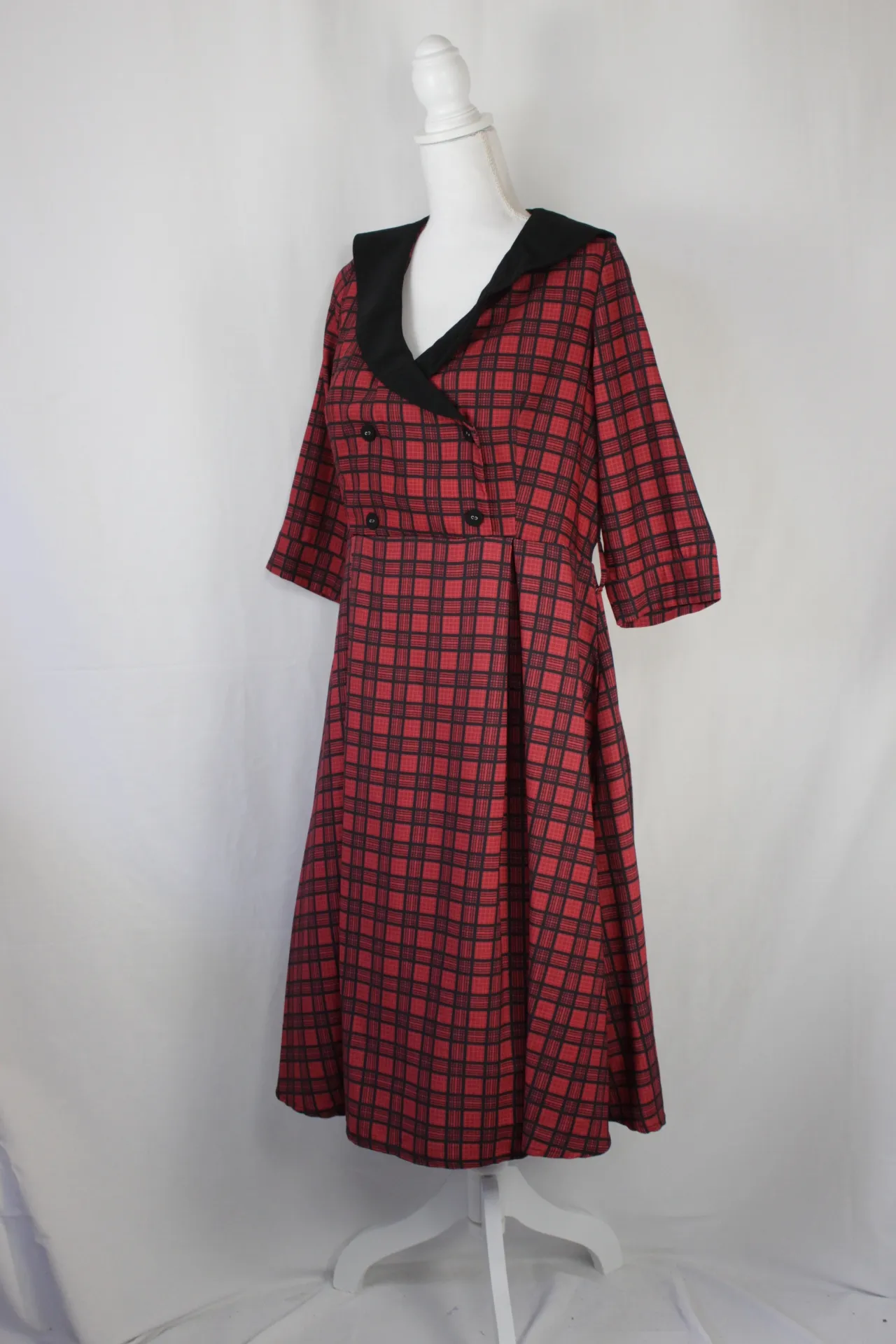 Red Checkered Dress - Double-Breasted 