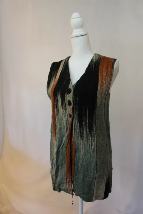 Black, Gray, and Brown Vest - Patterned Button-Up ()