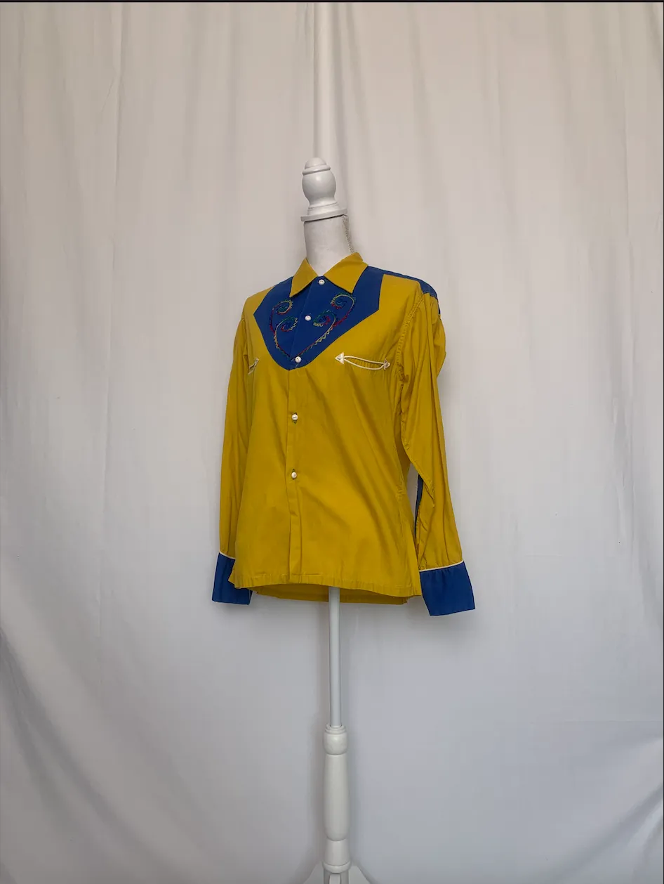 Yellow and Blue Western Shirt - Cowboy Joe (Medium)