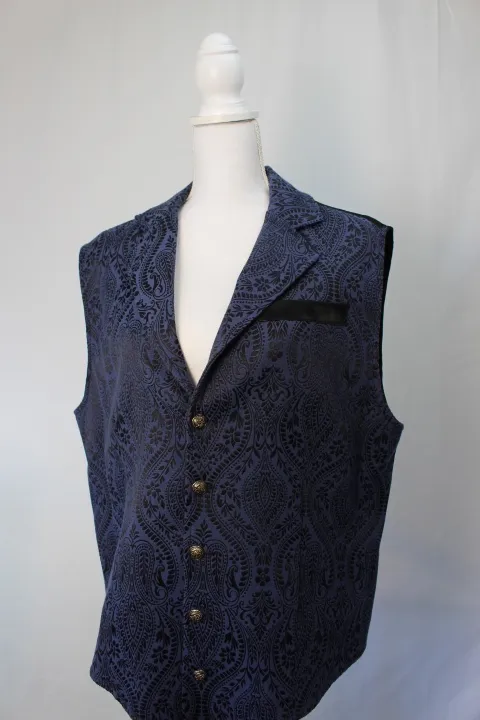 Navy Blue and Black Vest - Paisley Patterned ()