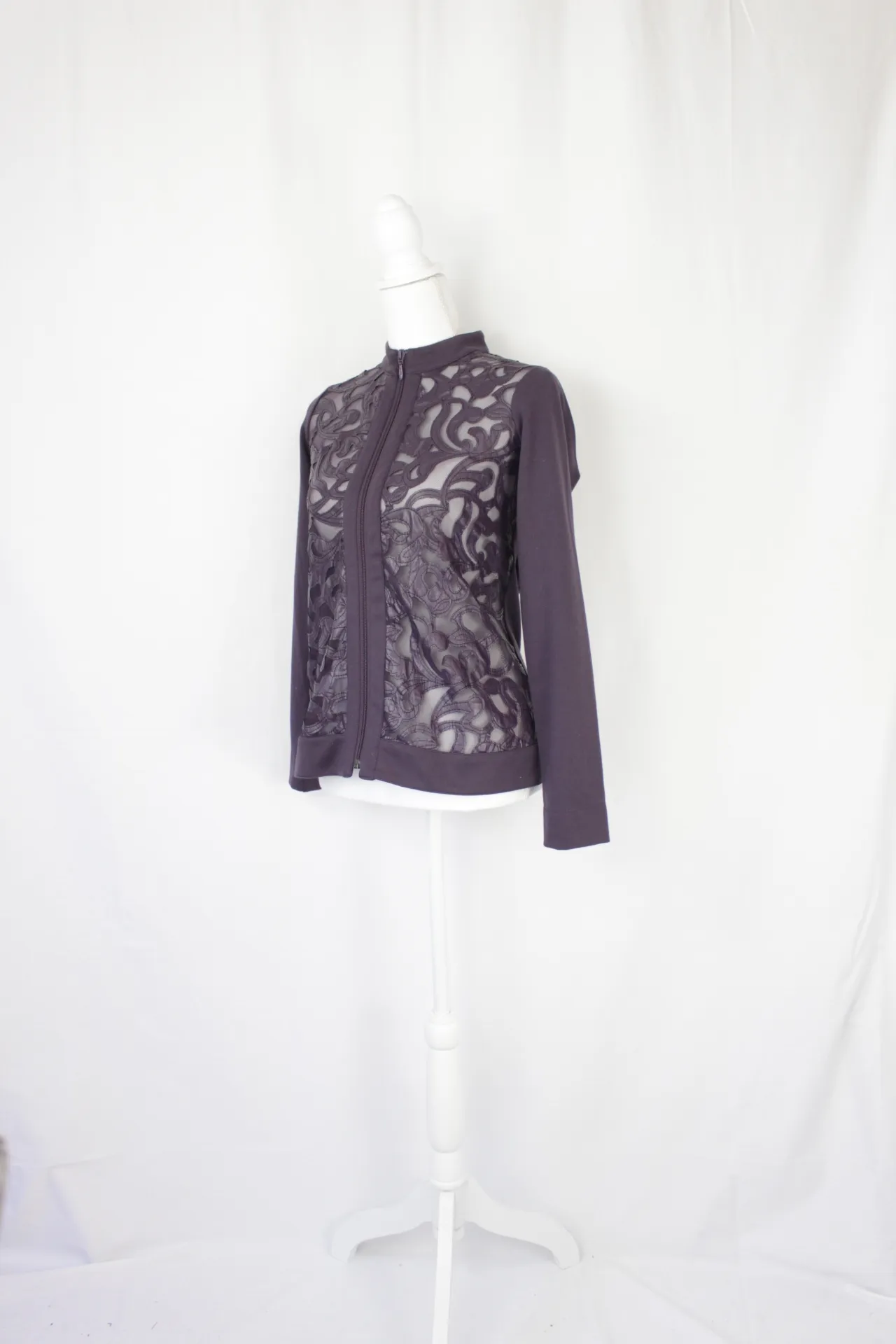 Purple Sweatshirt - Faux Leather Design Over Mesh Front (x-small)