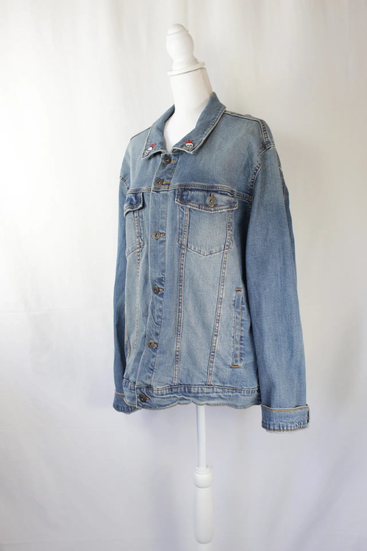 Jean Jacket - Blue with Skull Patches (2XL)