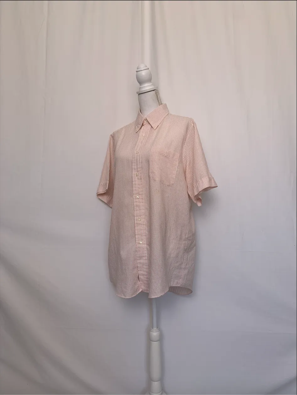 Pink and White Striped Short Sleeve Shirt - Levi's (Large)