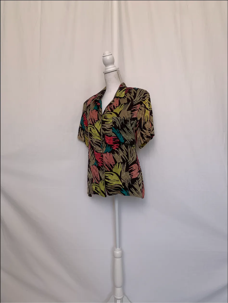 Multicolor Brown Patterned Short Sleeve Shirt - Anne Klein II ( )