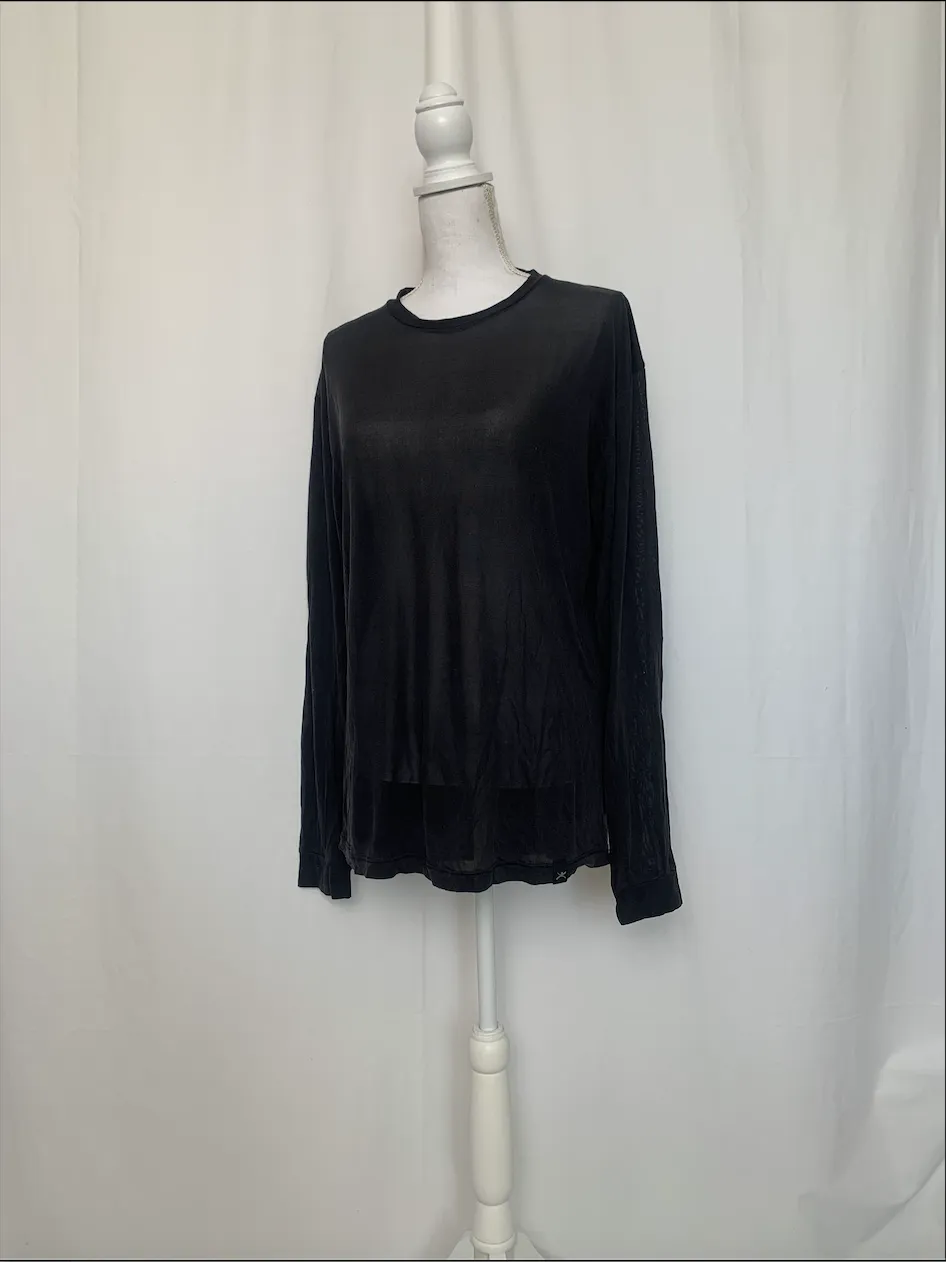 Black Sheer Long Sleeve T-Shirt - Thermasilk (Large)