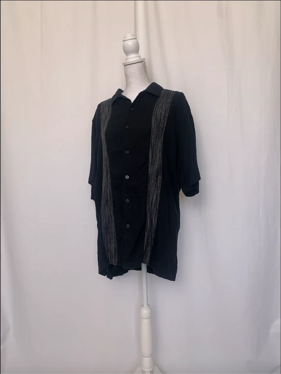Black Short Sleeve Shirt With Gray Striped - Haggar (Extra Large)