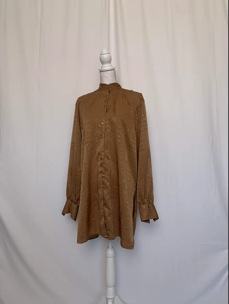 Gold Patterned Band Collar Shirt - Christie & Jill (Large)
