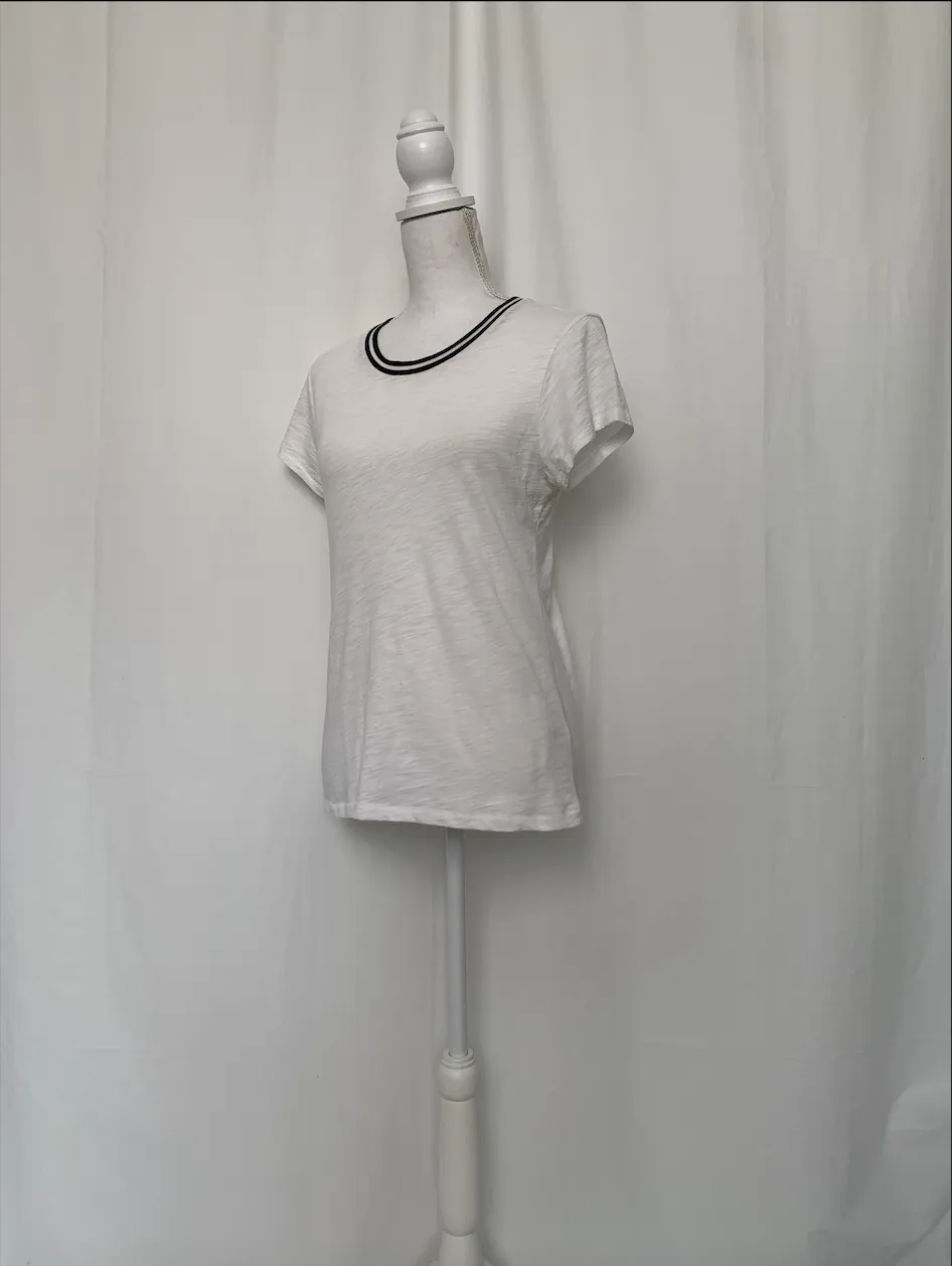 White T-Shirt With Black Striped Neck - Goldie Lewinter (Small)