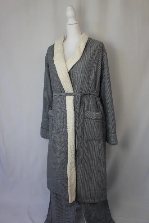 blue/grey robe - Levi fluffy with white stripes and matching pants (small)