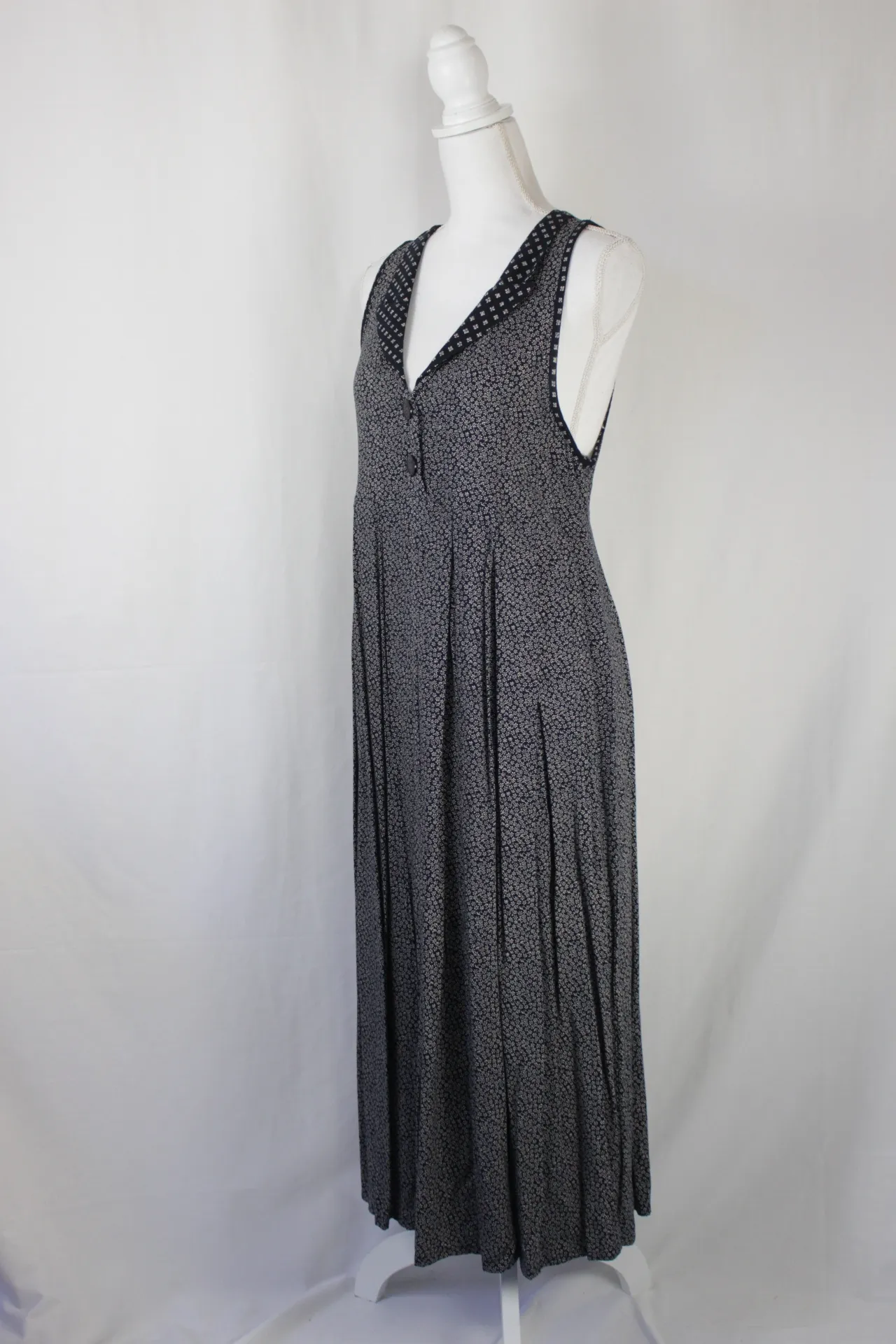 Dark Blue and White Dress - Floral Patterned (medium)