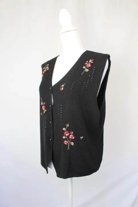 Black Vest - Flowers and Sequins ()