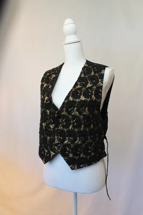 Beige Vest - Black Beaded Pattern ()