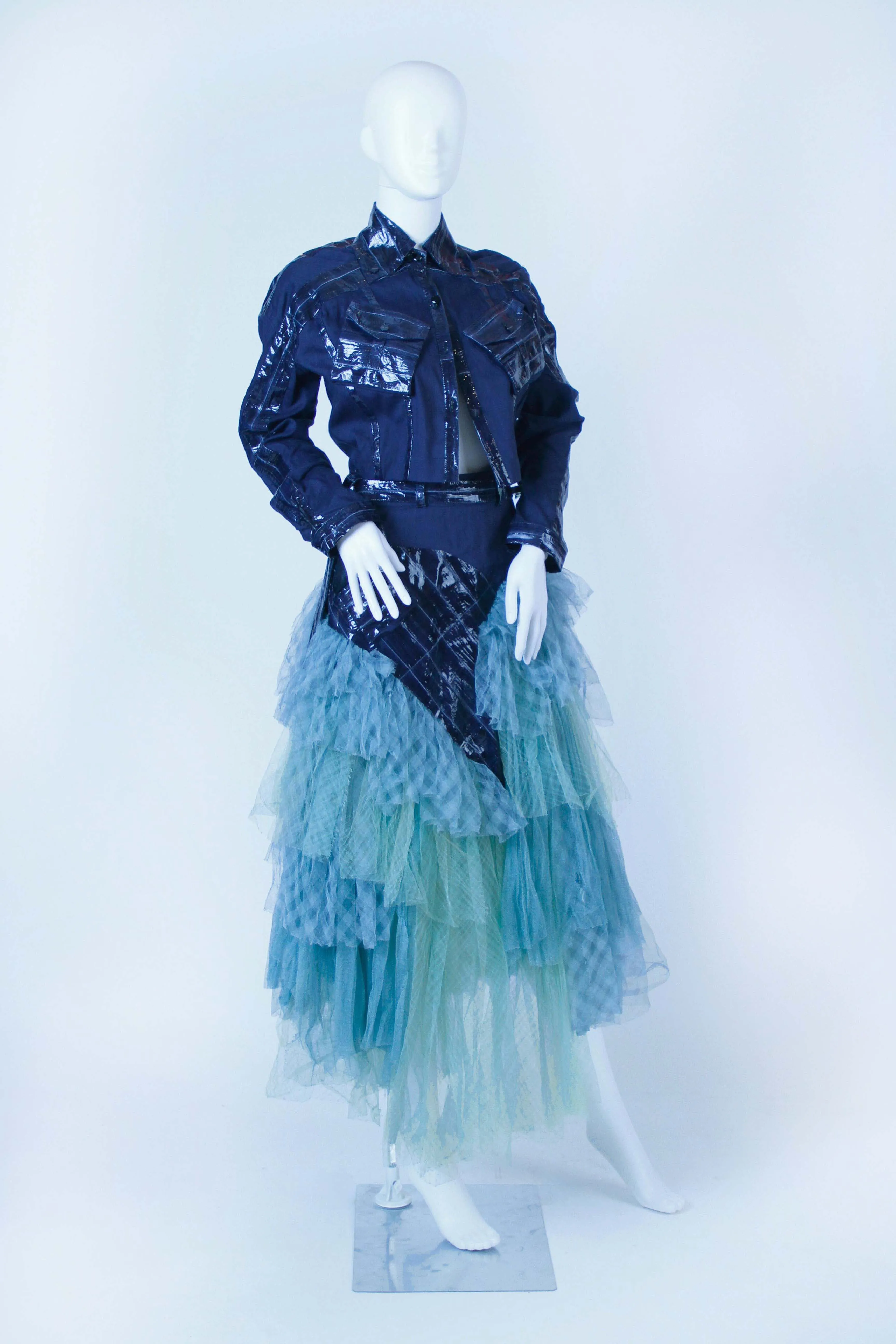 Leonard Paris Patent Leather & Linen Tulle Skirt Ensemble