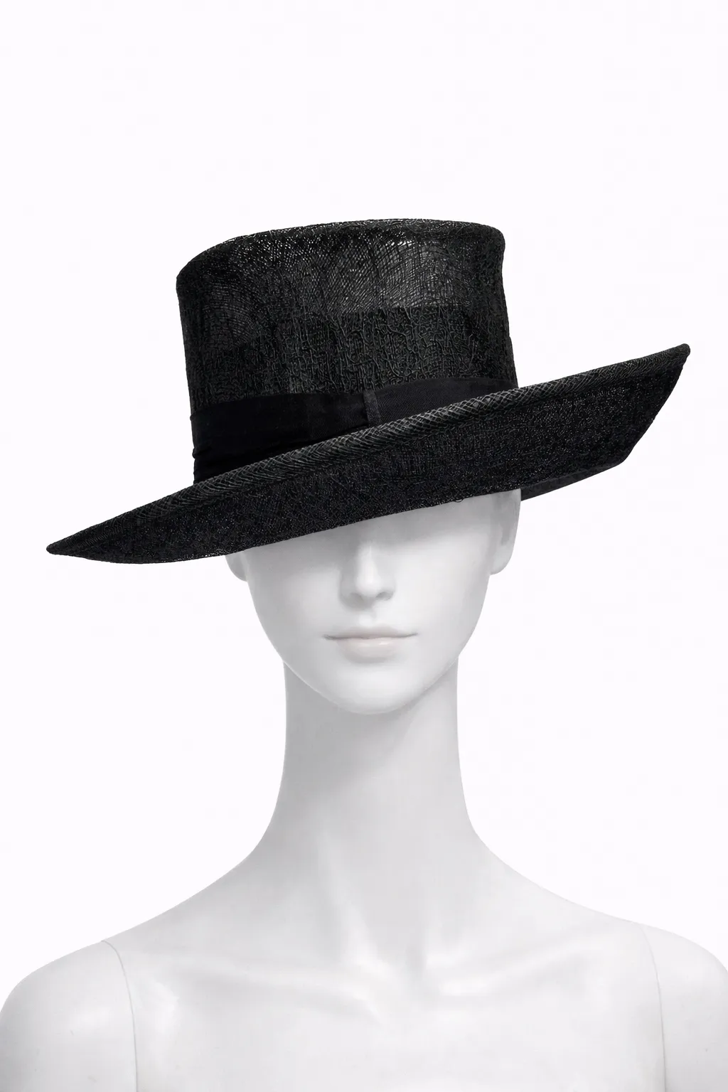 Black Straw Boater Hat with Grosgrain Band
