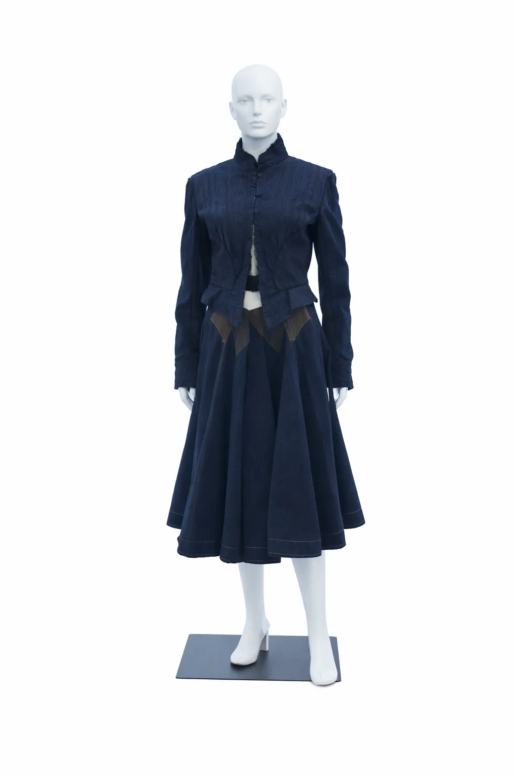 Alexander McQueen denim skirt ensemble
