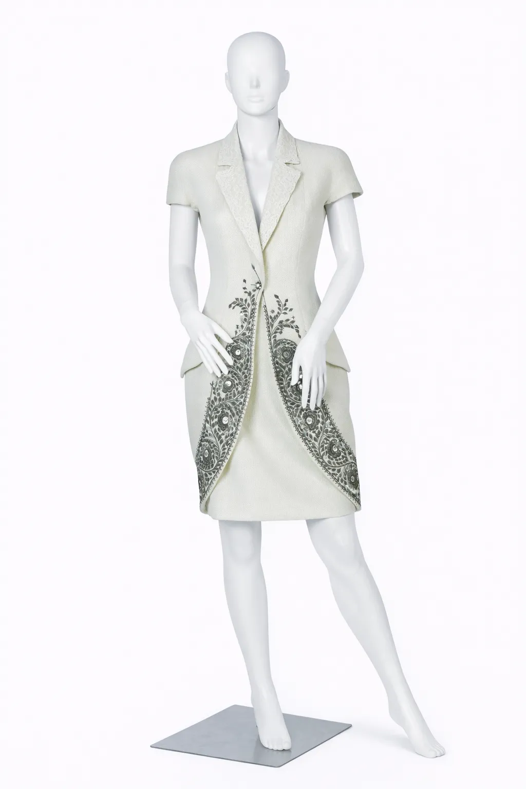 Christian Dior by John Galliano Cream Embroidered Skirt Suit