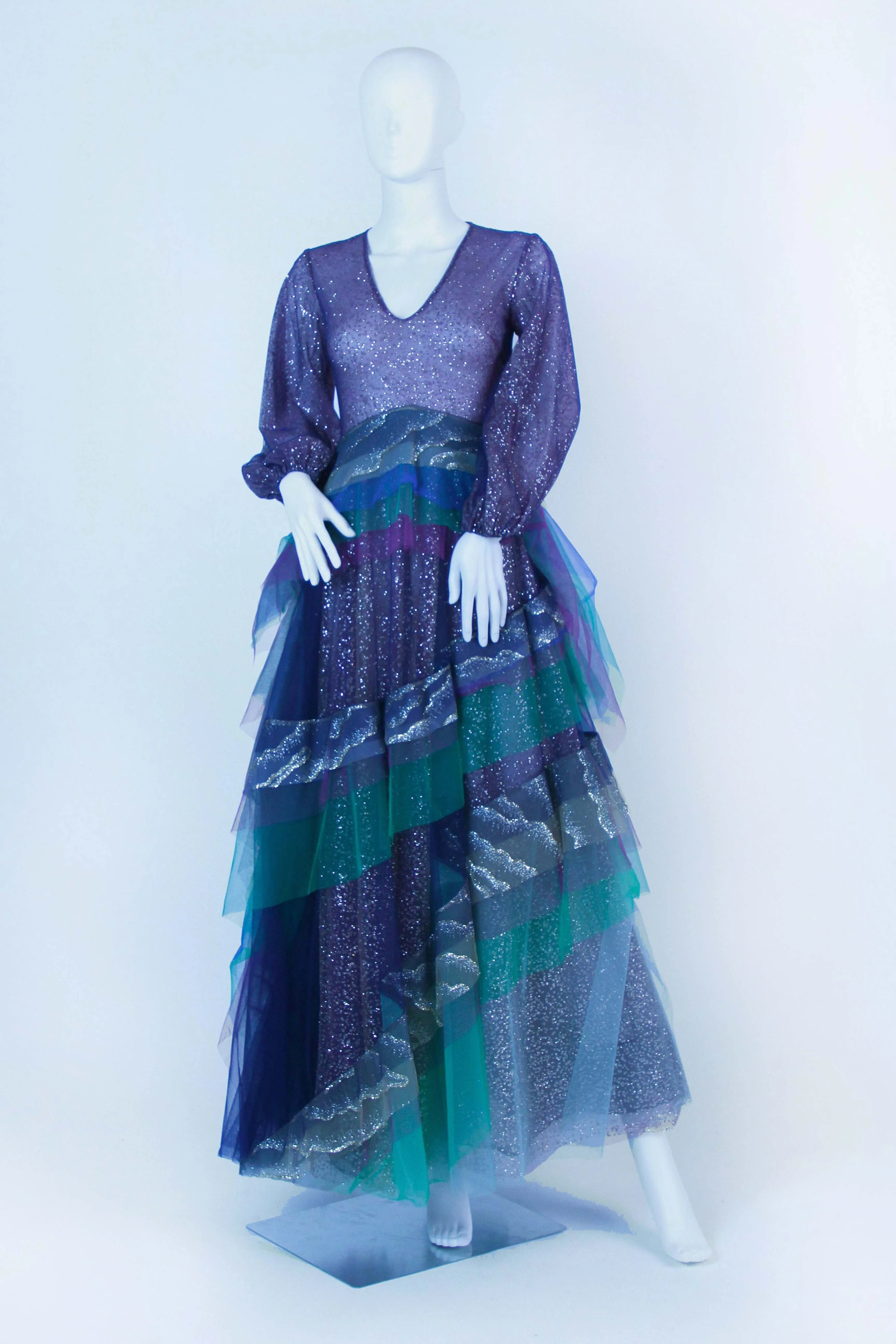 Sandra Mansour Glitter Tiered Gown