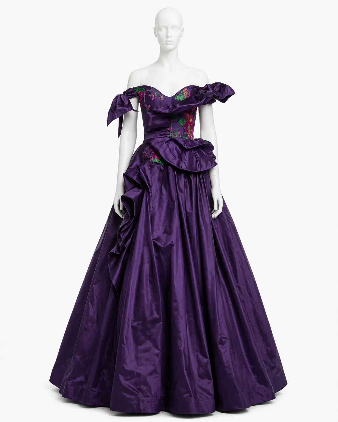 Fouad Sarkis Off-the-Shoulder Embroidered Taffeta Ball Gown