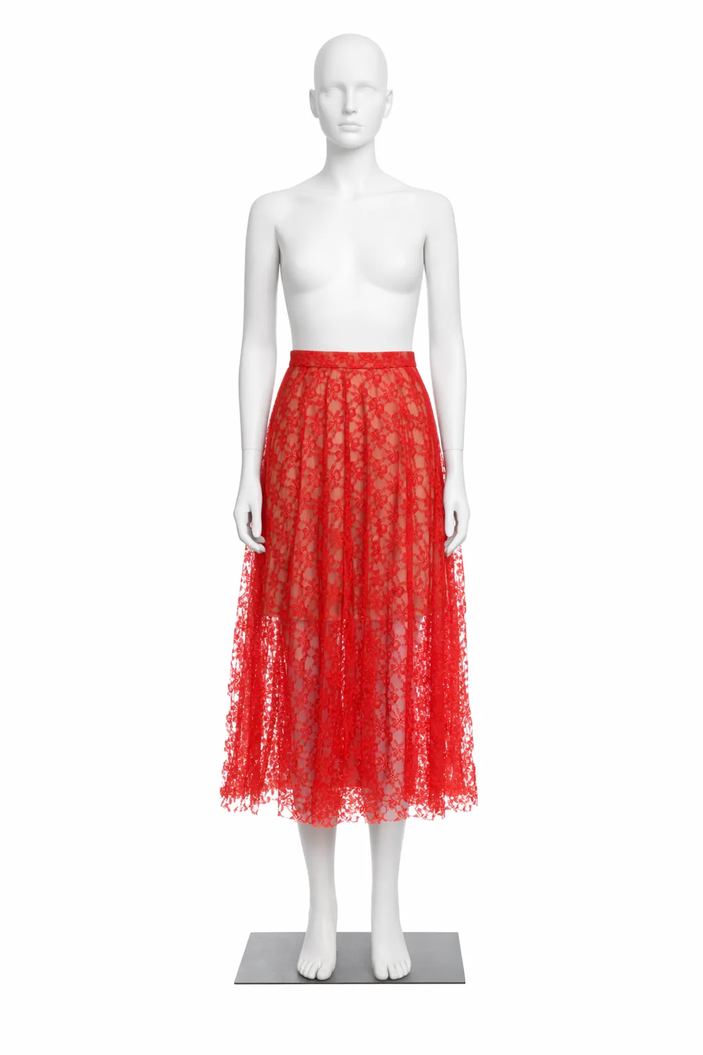 Christopher Kane Red Lace A-Line Midi Skirt