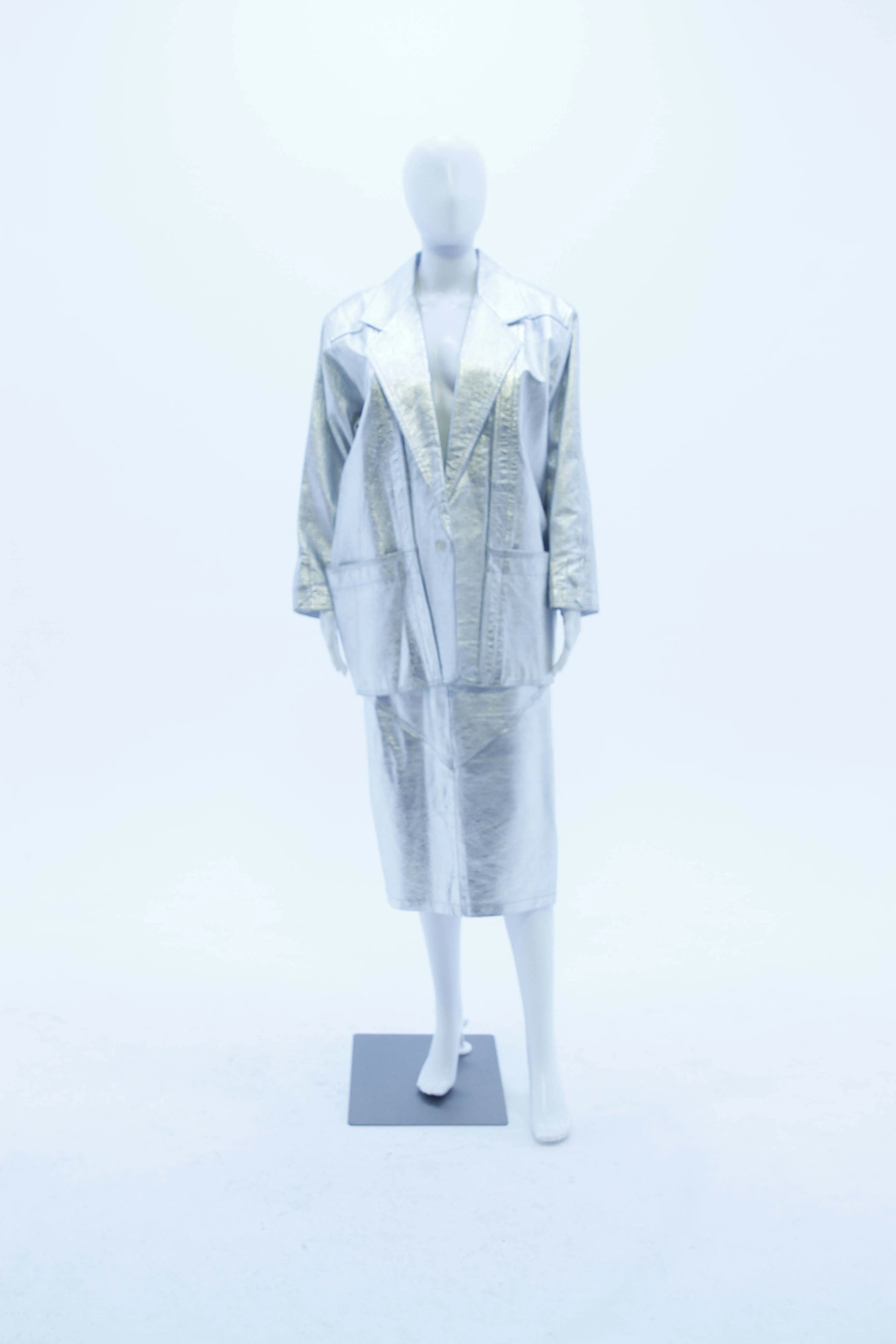 Pia Rucci Silver Leather Skirt Suit