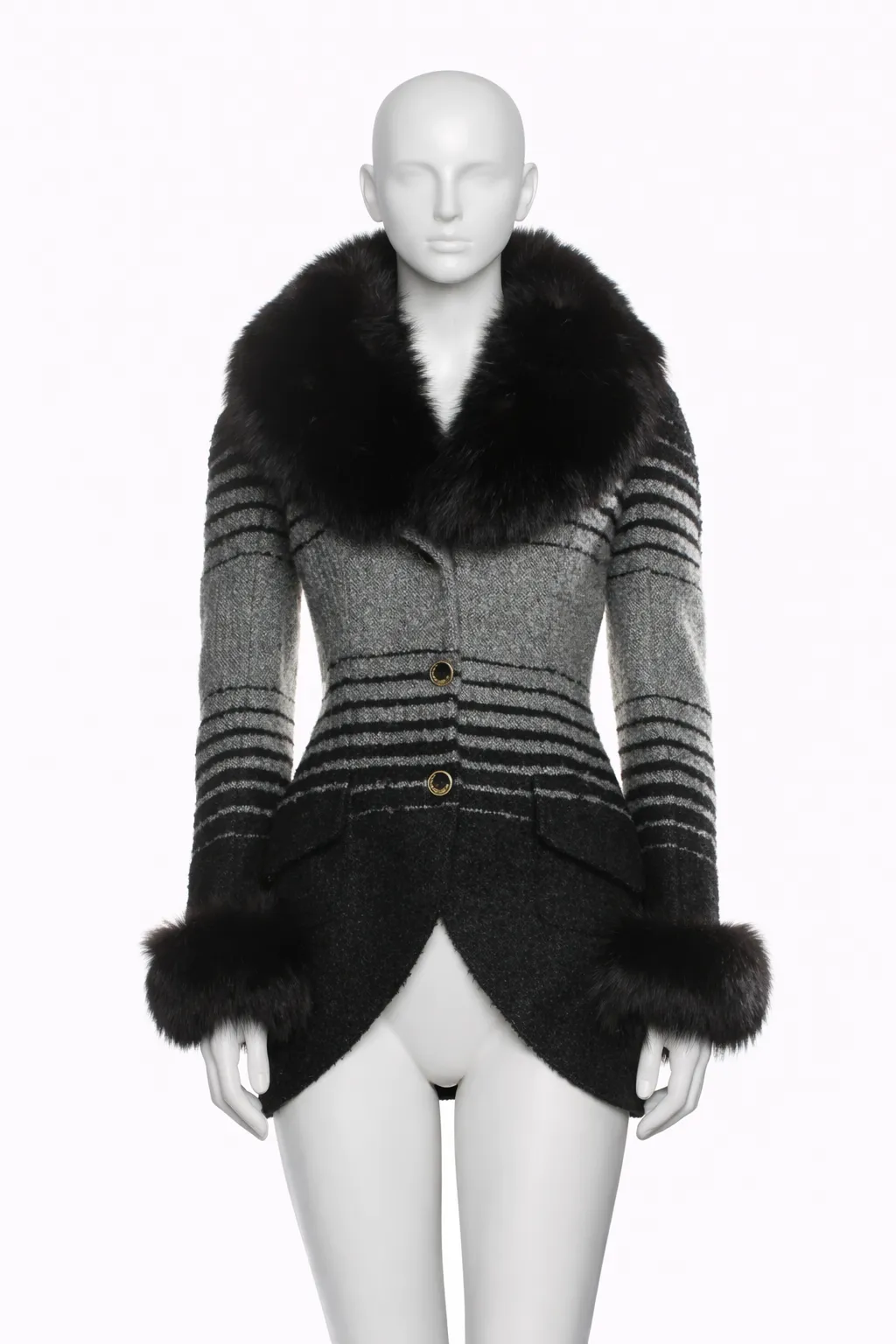 1998 FW John Galliano Cocoon Coat with Black Fox Trim 