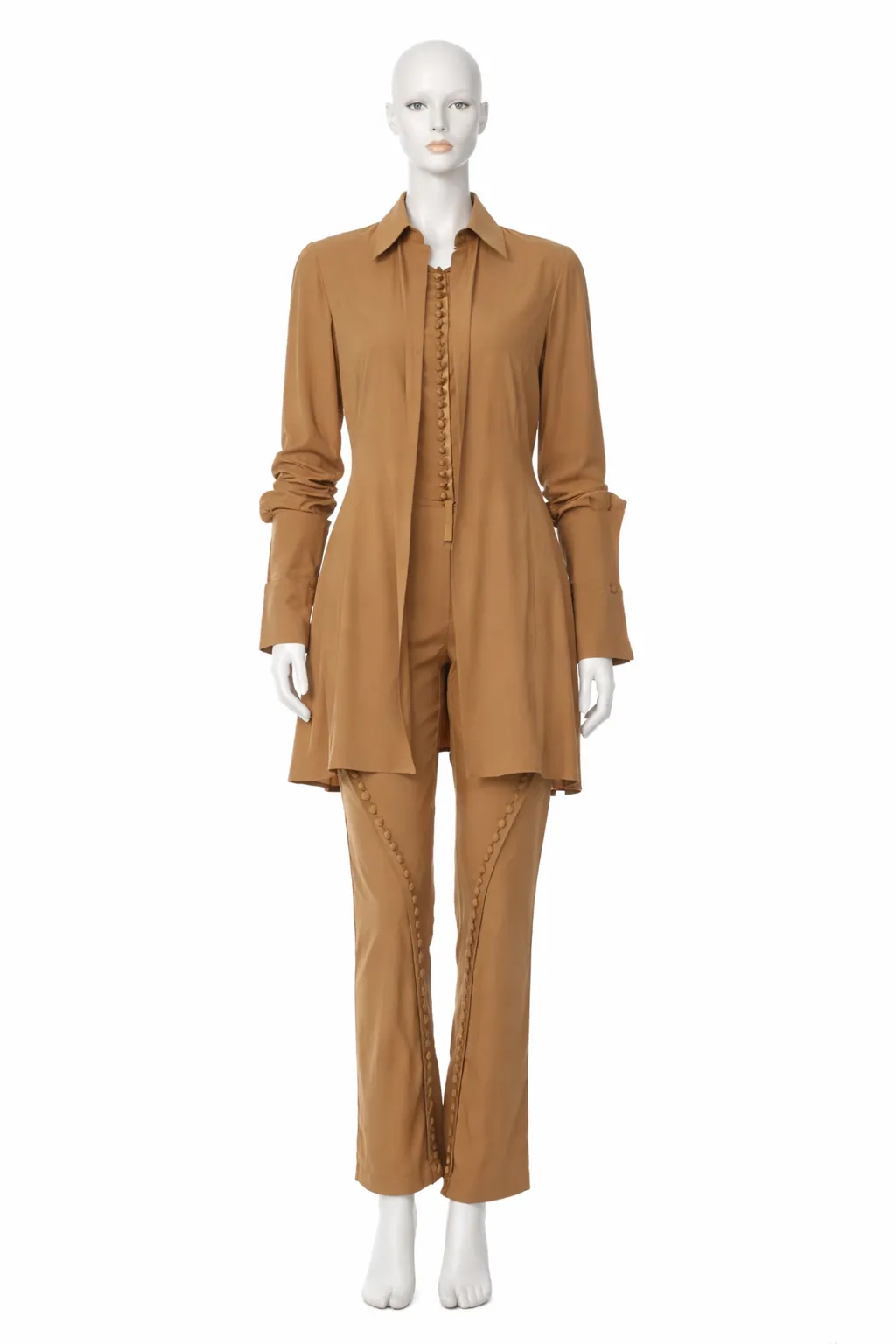 Late 1990s–Early 2000s Gianfranco Ferré Silk Tunic & Button-Detail Trouser Set