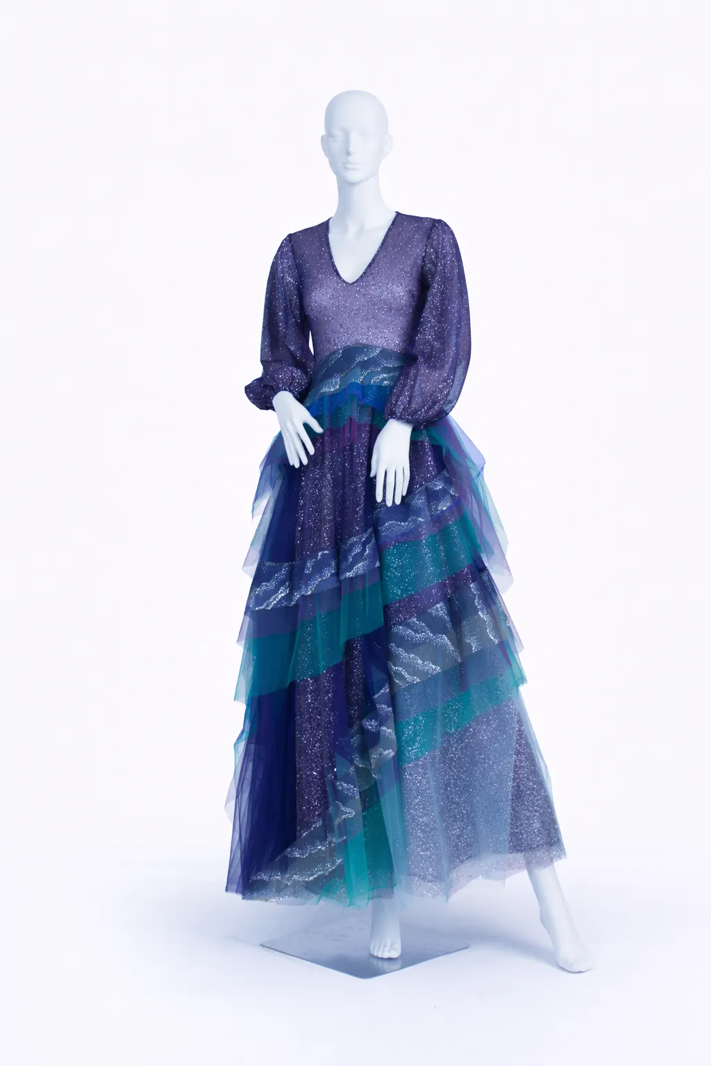 Sandra Mansour Glitter Tiered Gown