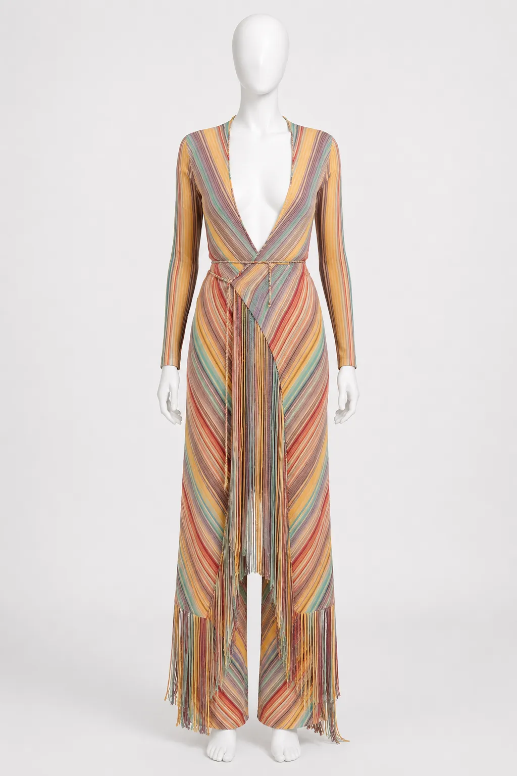 Missoni Spring/Summer 1997 Runway Striped Wrap Dress & Matching Pants Set