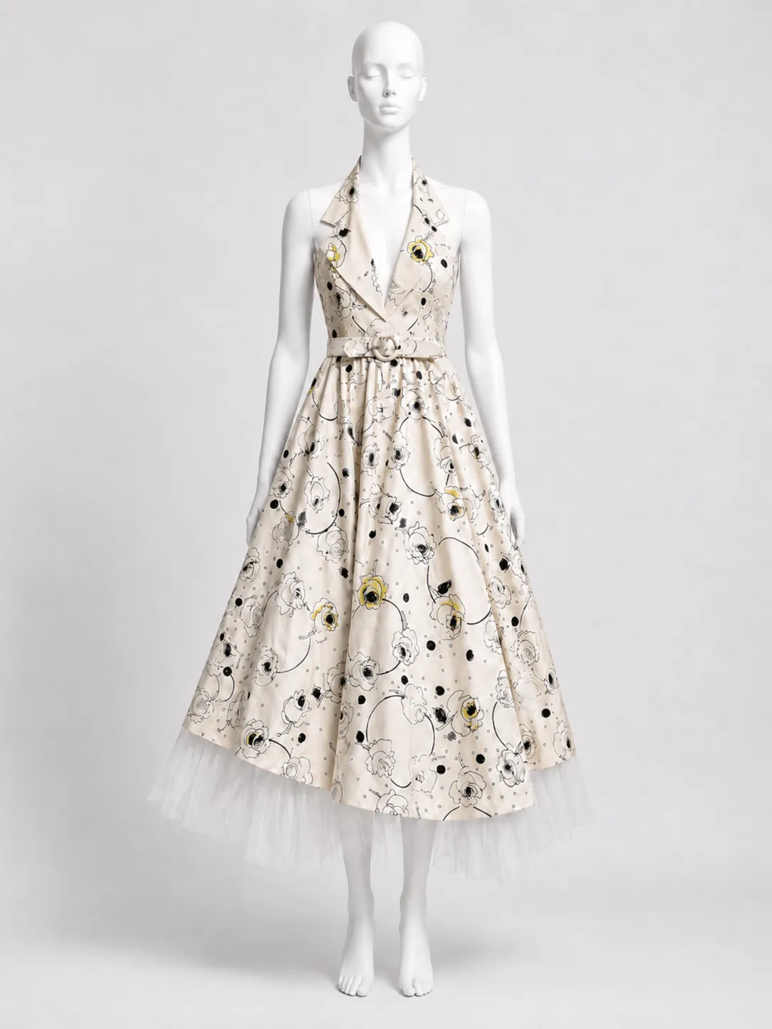 Bill Blass Floral Halter Dress with Asymmetric Crinoline Hem, circa late 1980s–early 1990s