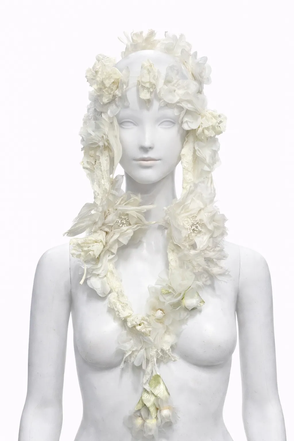 Silk Lace & Silk Flower Headpiece with Cascading Floral Garland
