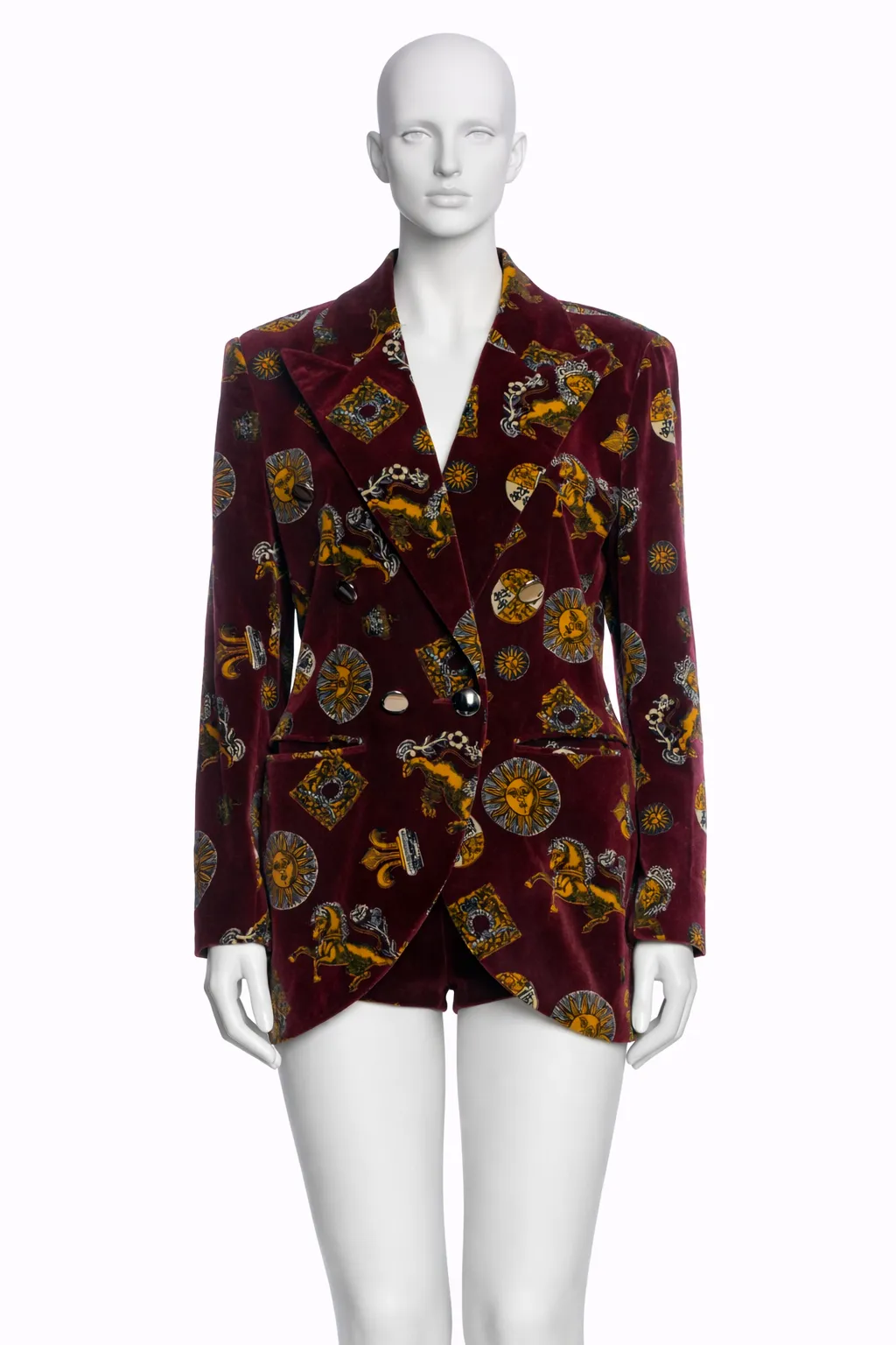 Guy Laroche Burgundy Printed Velvet Double-Breasted Blazer