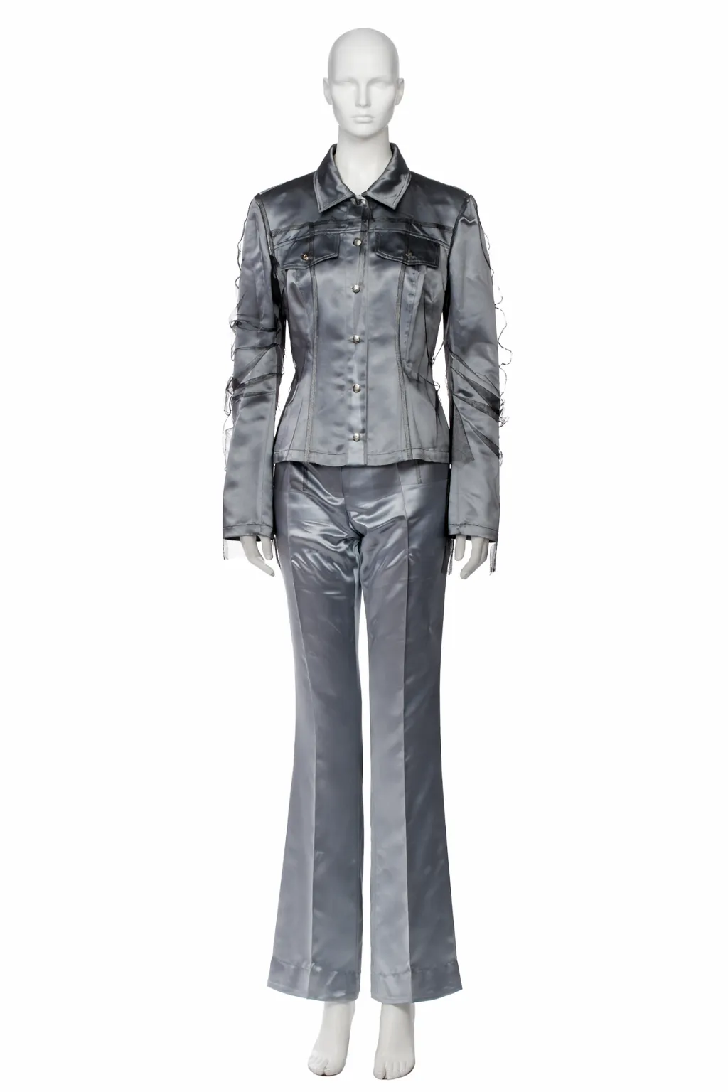 John Galliano Spring 2006 Shark Grey Suit with Tulle Overlay