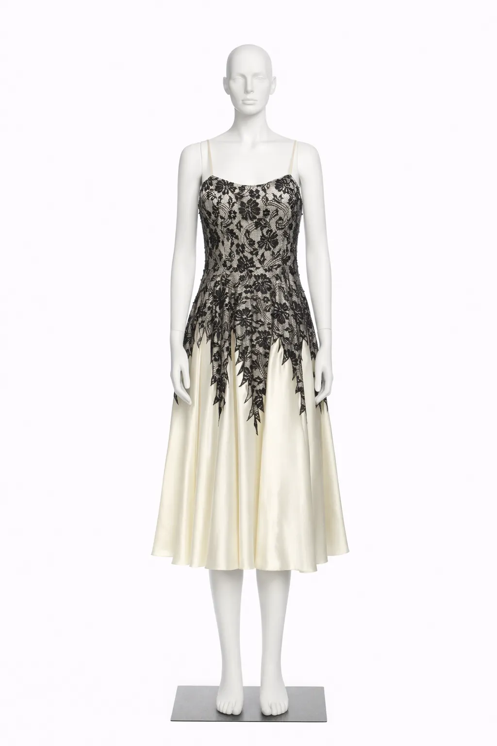 Sue Wong 1950's-Style Black and Ivory Cocktail Dress with Black Beading 