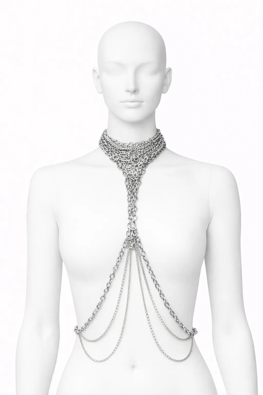 Silver Choker Cluster Body Chain