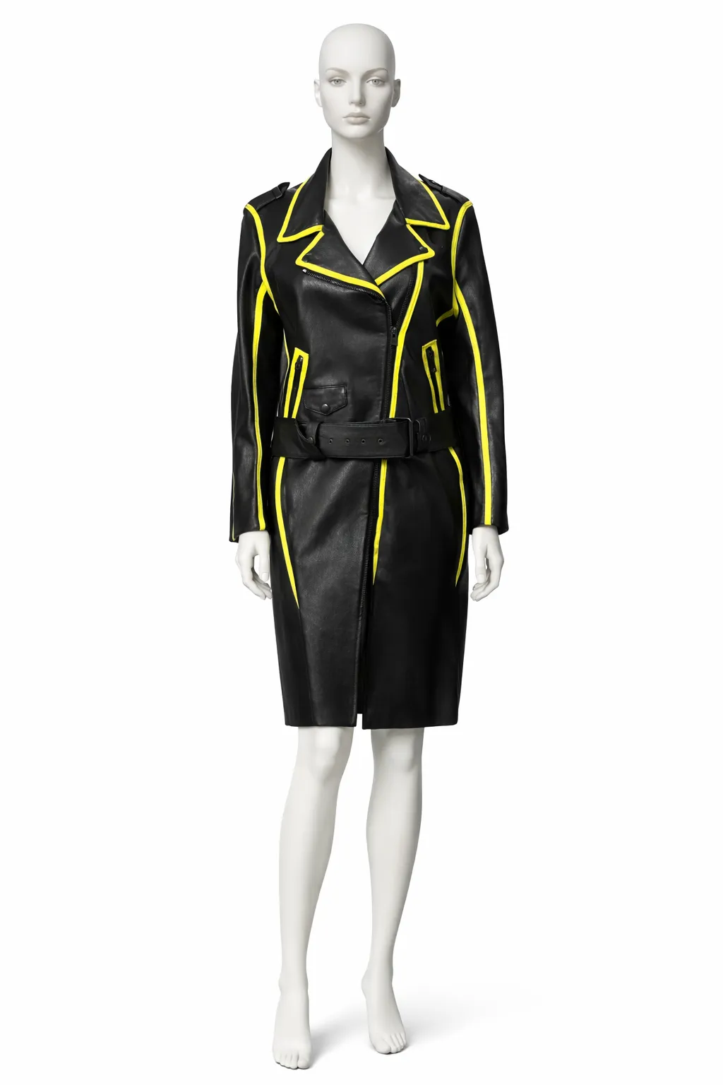 Acne Studios Black Leather Jacket with Neon Yellow Piping