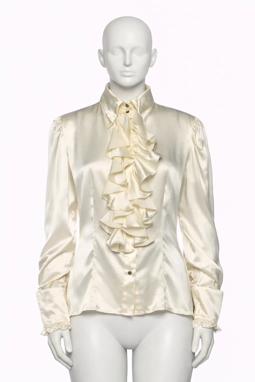 Roberto Cavalli Champagne Satin Ruffle Blouse (c. early 2000s FW)