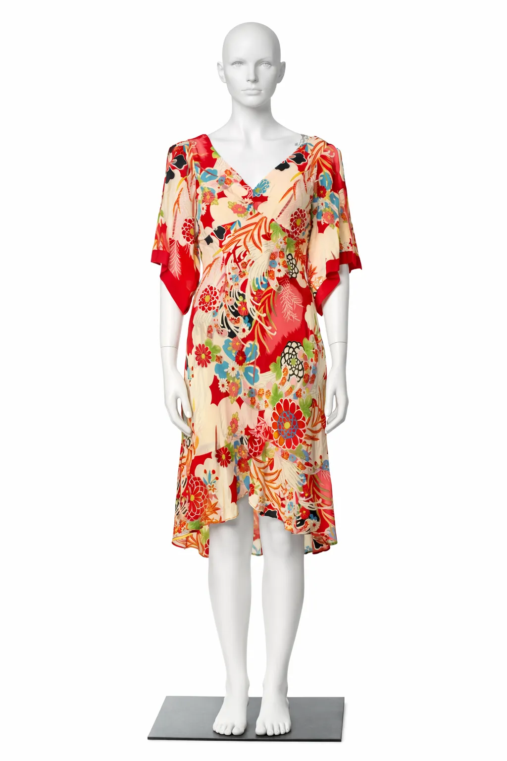 Sue Wong Silk Floral V-Neck Dress 