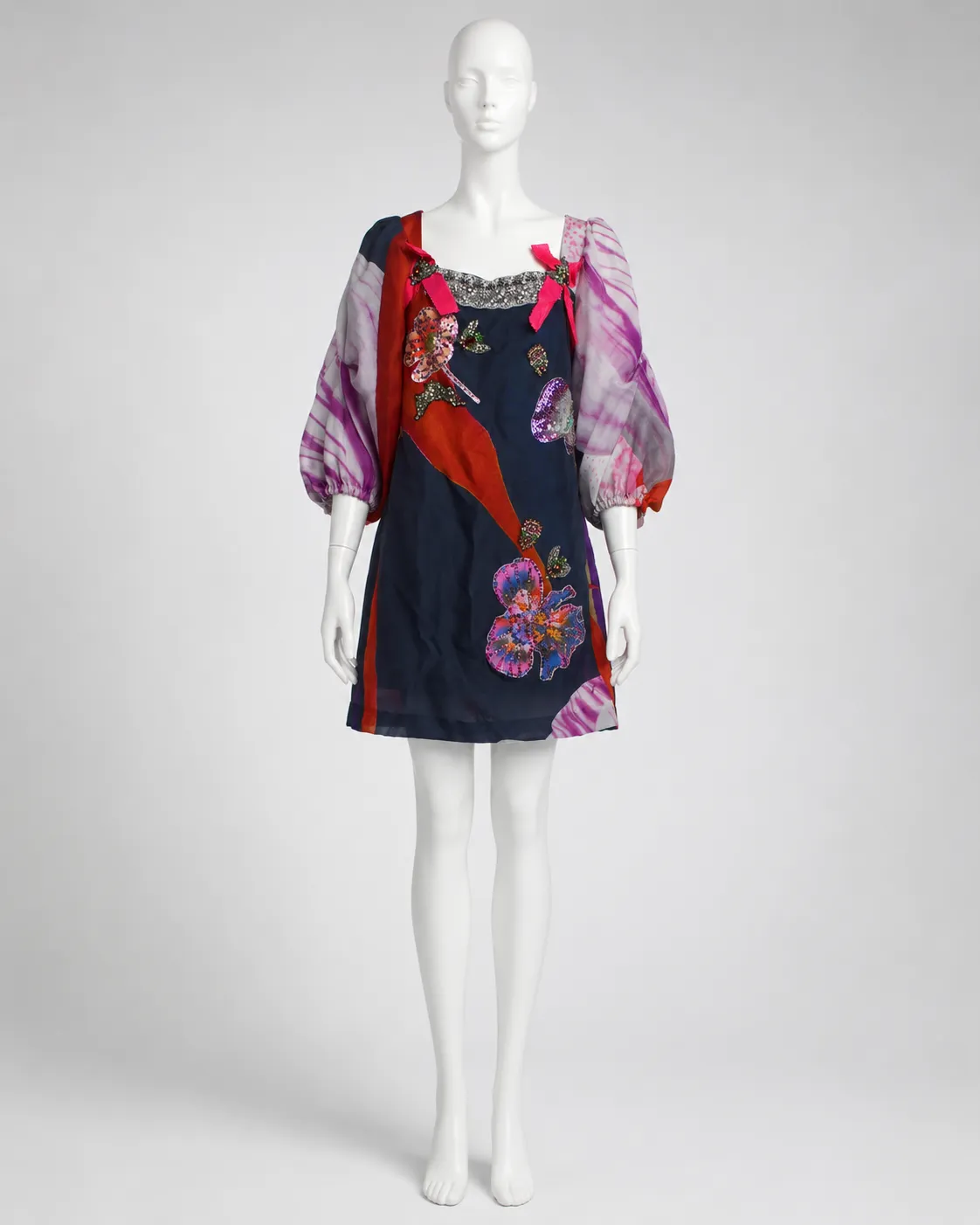 Christian Lacroix Abstract Print Embellished Silk Dress, circa Fall 2000