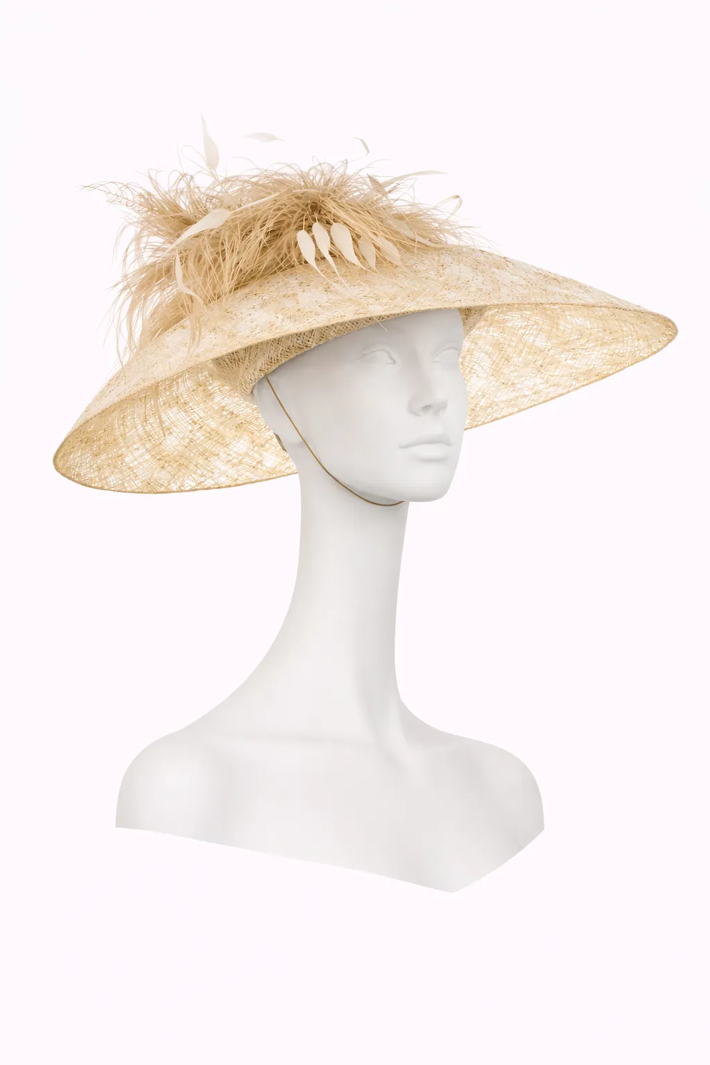 Philip Treacy Wide-Brim Raffia Sunhat with Feather Trim (c. early–mid 2000s)