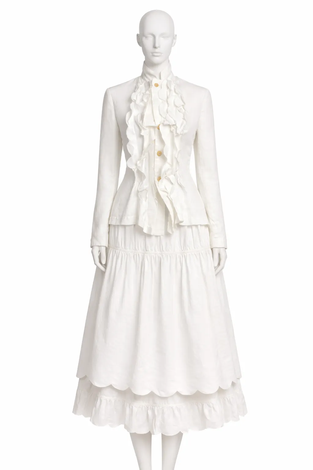 Comme des Garçons Ruffle-Front Cotton Skirt Suit, Spring 1990's