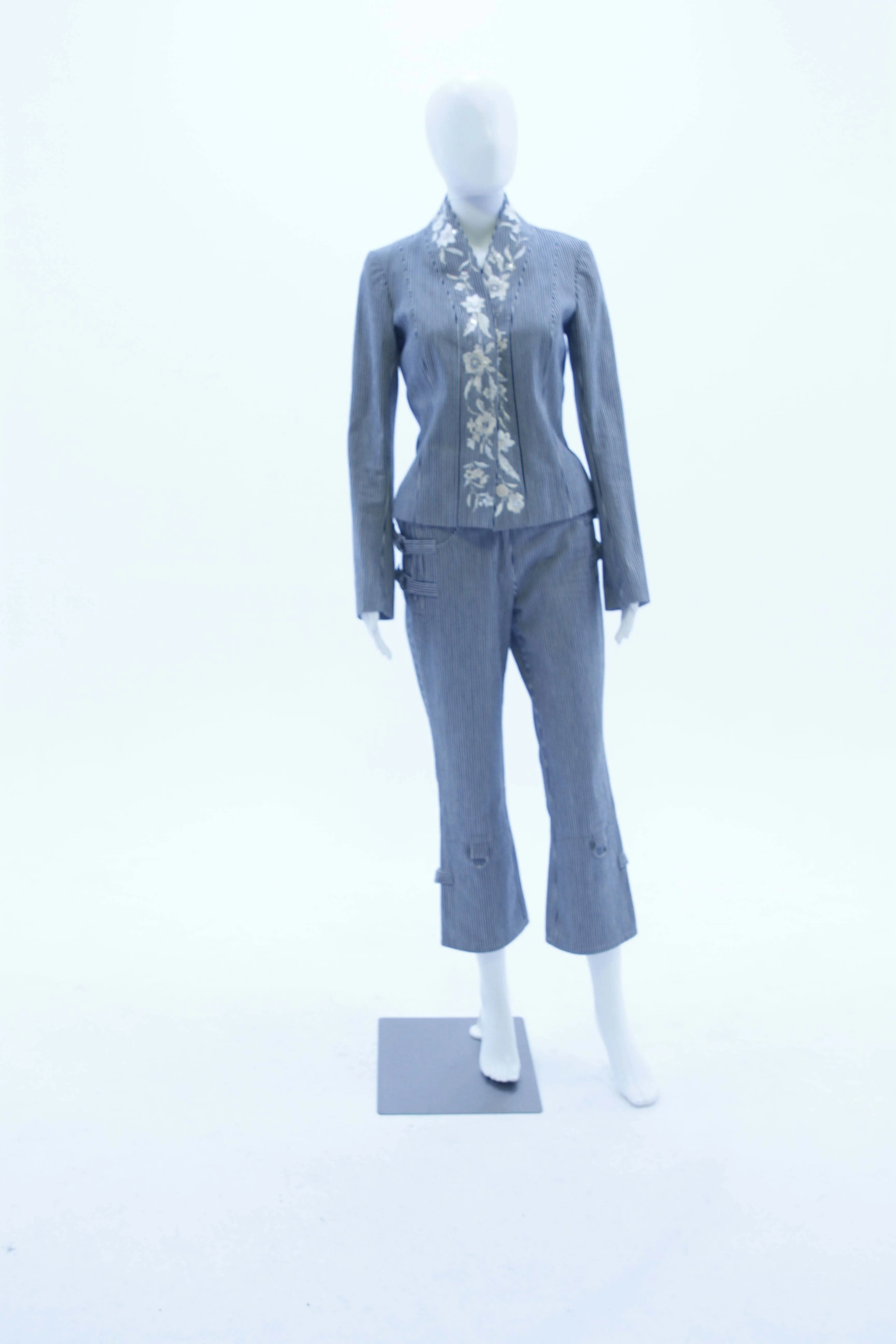 John Galliano Denim Stripe Pants Suit