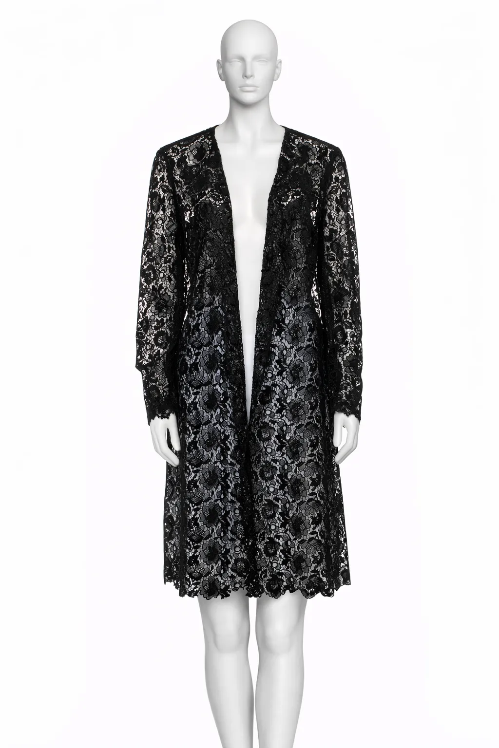 Ralph Lauren Collection SS Black Cotton Crochet Lace Duster Coat